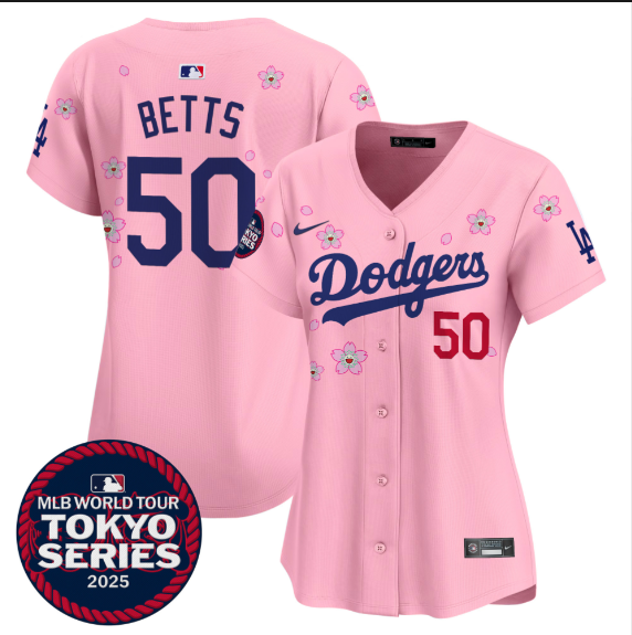 Women Los Angeles Dodgers #50 Betts Tokyo Series 2025 pink Limited Stitched Jersey